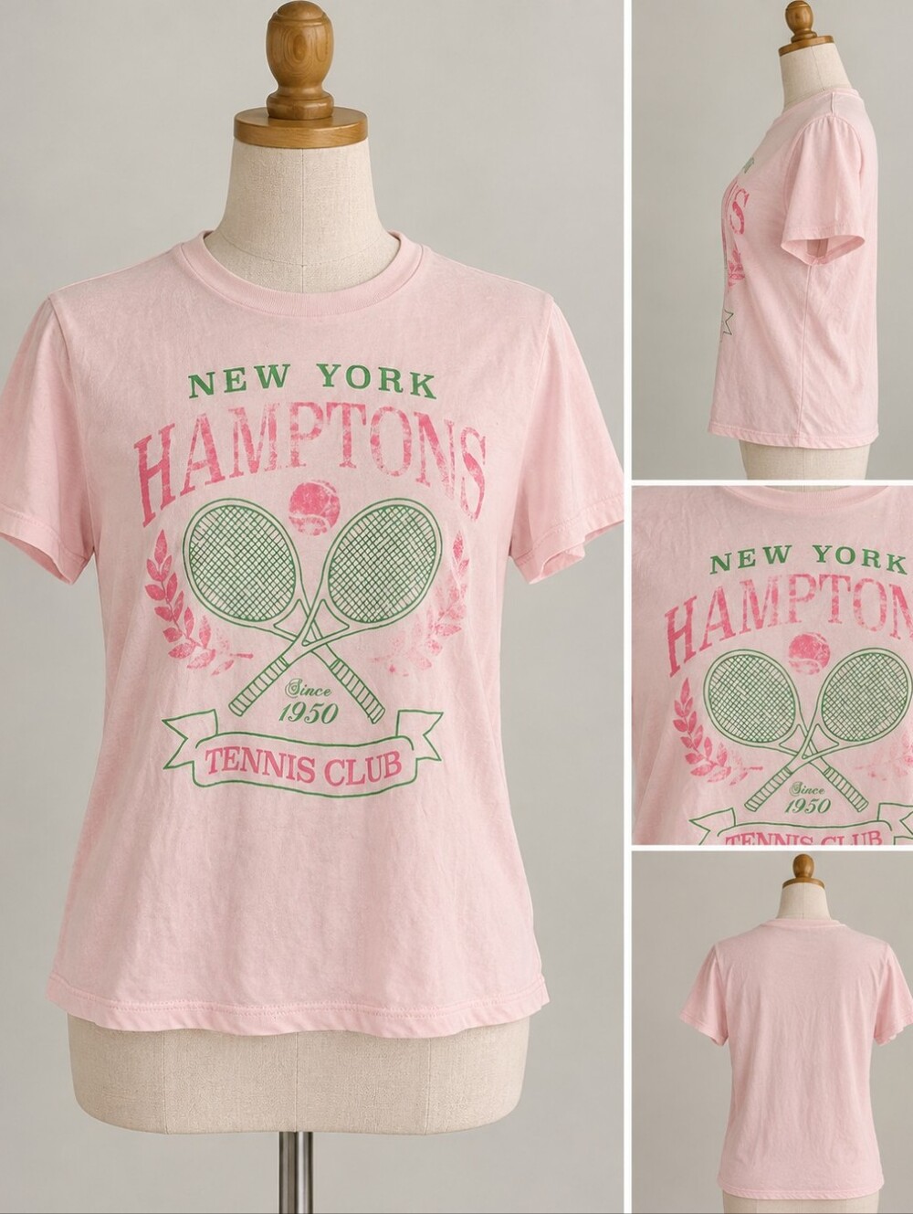 Hamptons Tennis Club Graphic Tee L Pink Preppy Coastal Country Club